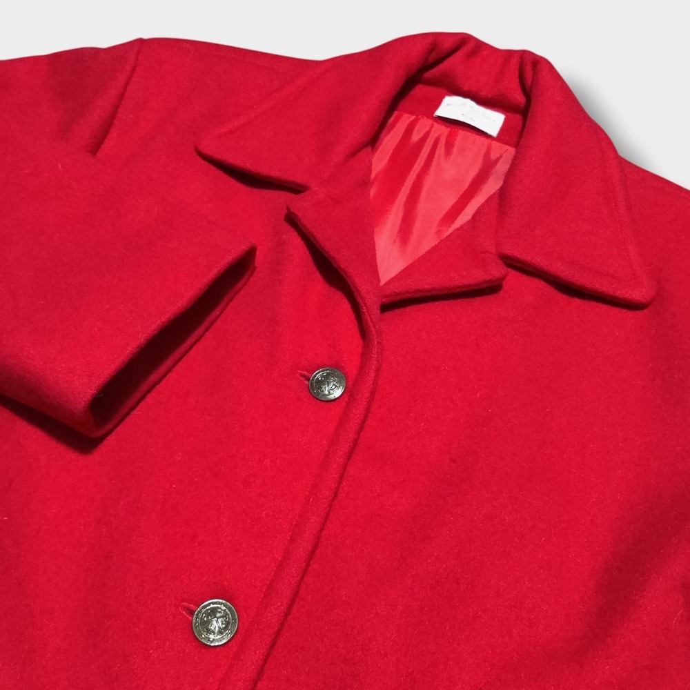 Vintage Hand Made 1960s Wool Coat Red Gold Button Peacoat Women's 44 Chest / XXL